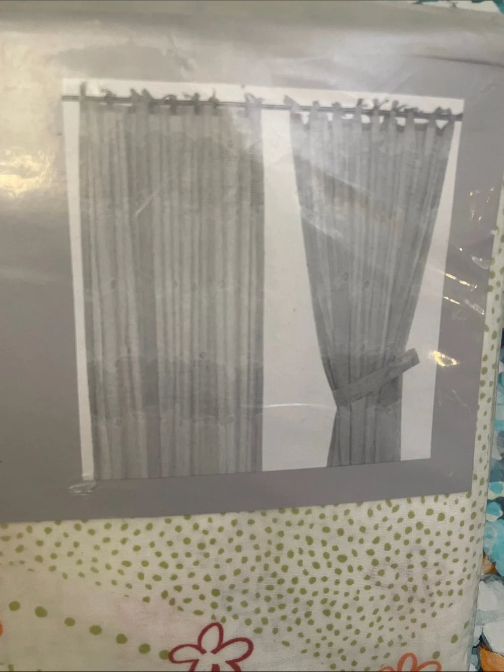 New IKEA Floral Grid Curtain Panel - White with Green Set of 2